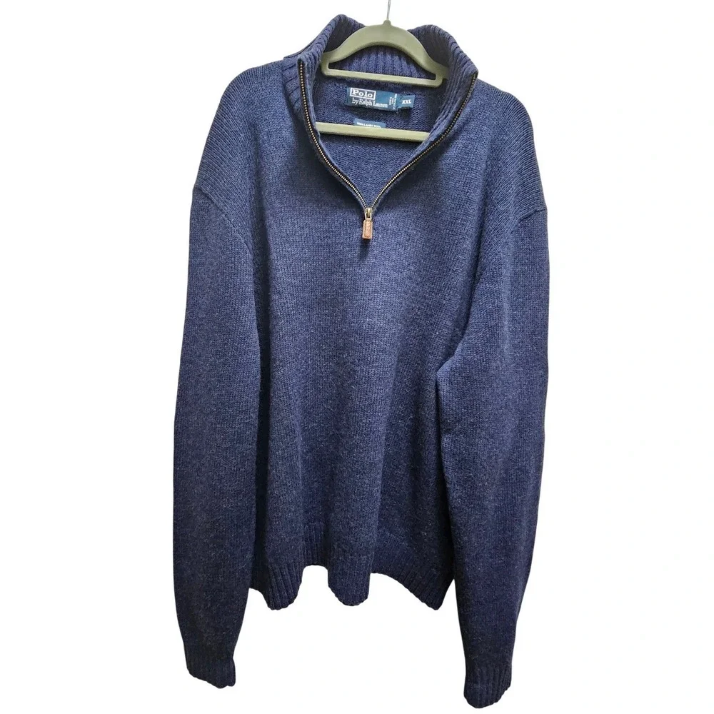 Polo Ralph Lauren Men's‎ 100% Lambswool Quarter Zip Sweater Navy Blue XXL